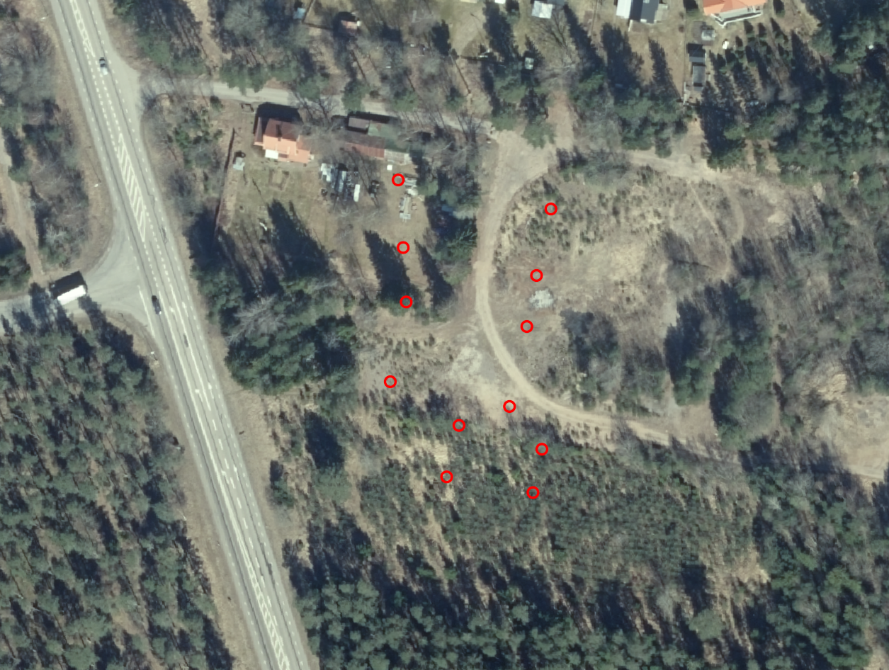 Karta som vissar borrpunkter vid planerat vattenverk vid Mon i Skutskär